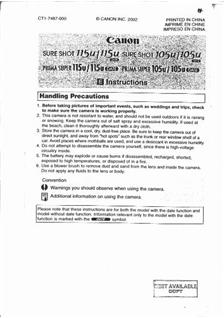 Canon SureShot 105 u manual. Camera Instructions.